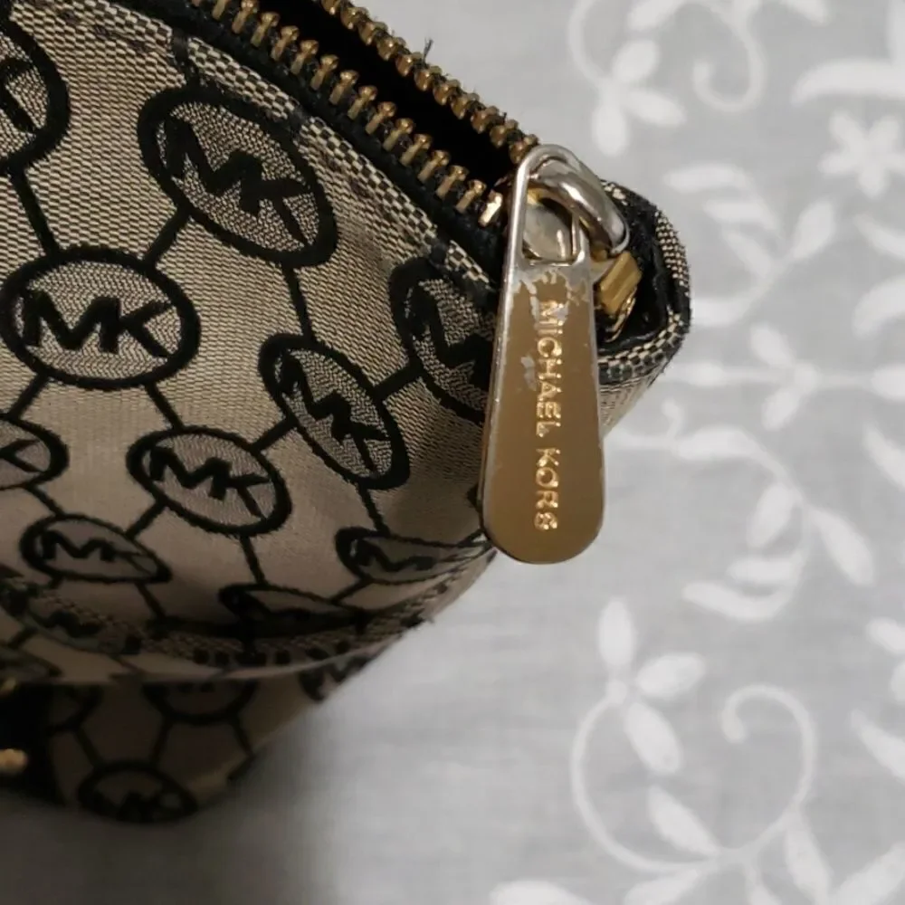 Michael Kors Jetset Tote In Black And Tan Logo Print